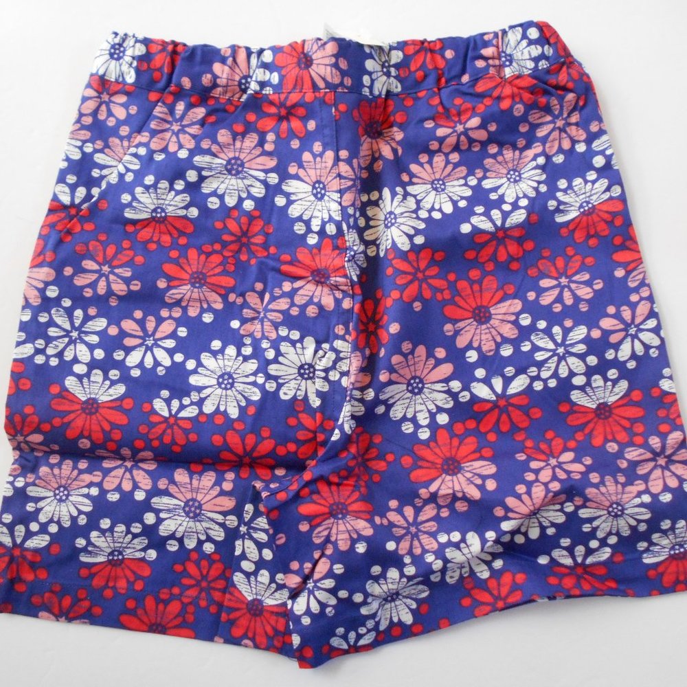 GIRLS SIZE 7-8 BLUE RED DAISY COTTON SHORTS AVON